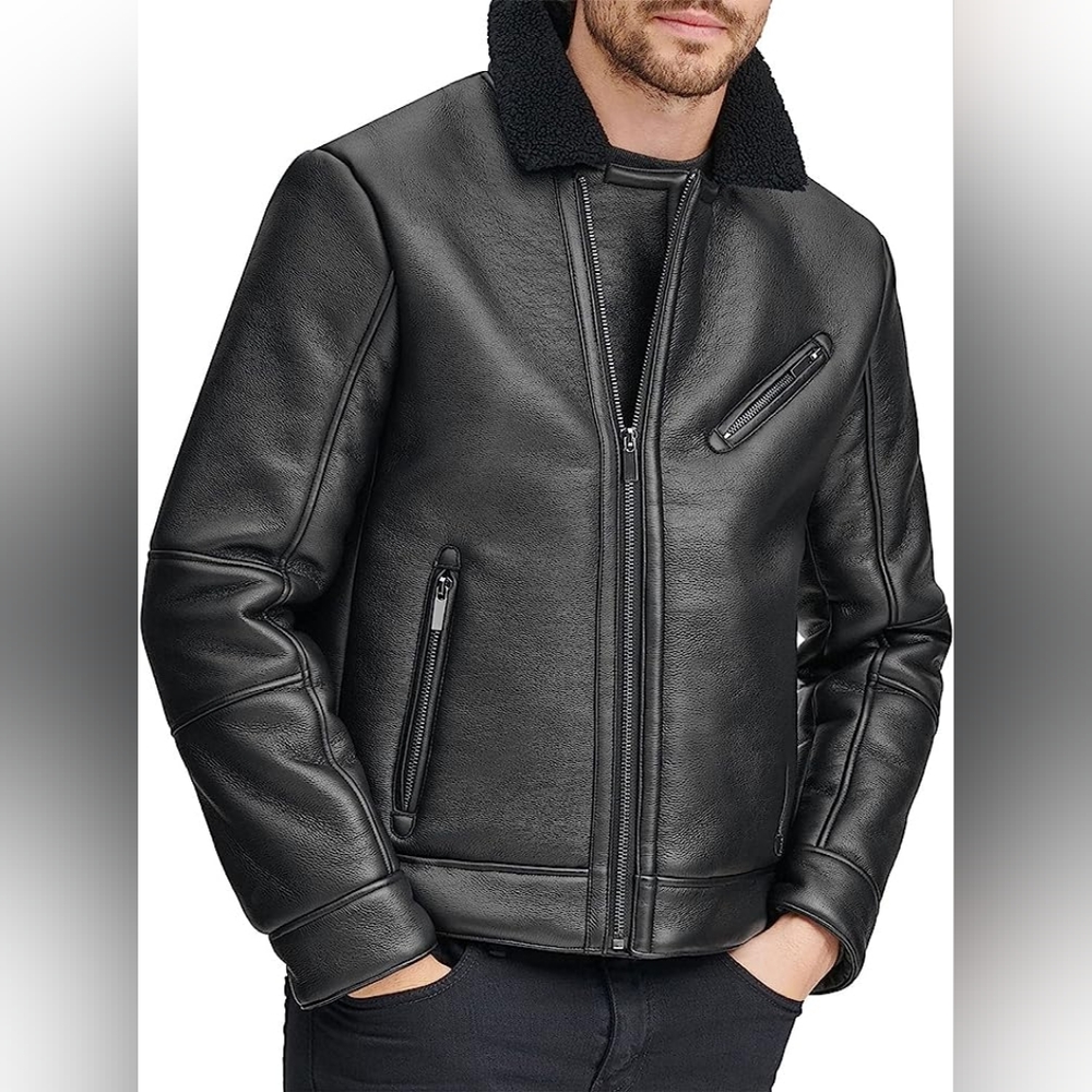 Like New Andrew Marc Faux Shearling Leather Moto Jacket